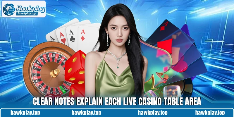 Clear notes explain each live casino table area Clear notes explain each live casino table area