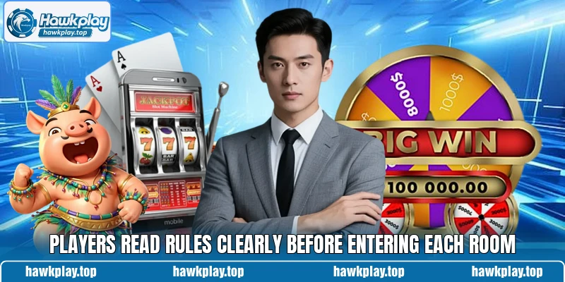Players read rules clearly before entering each room