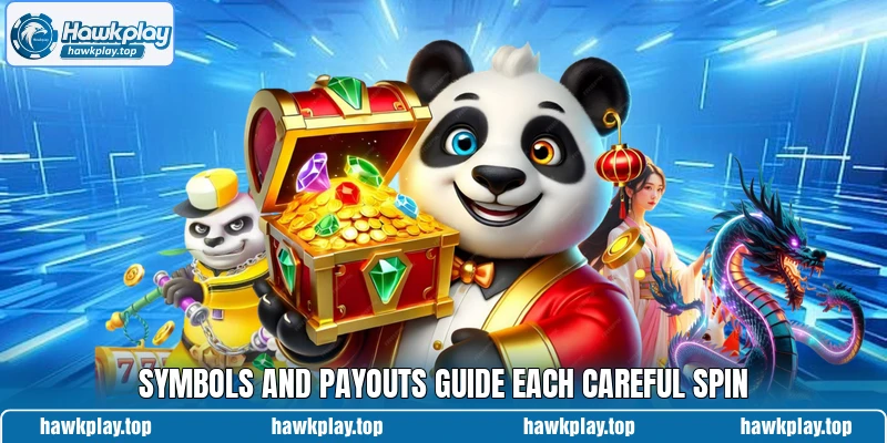 Symbols and payouts guide each careful spin